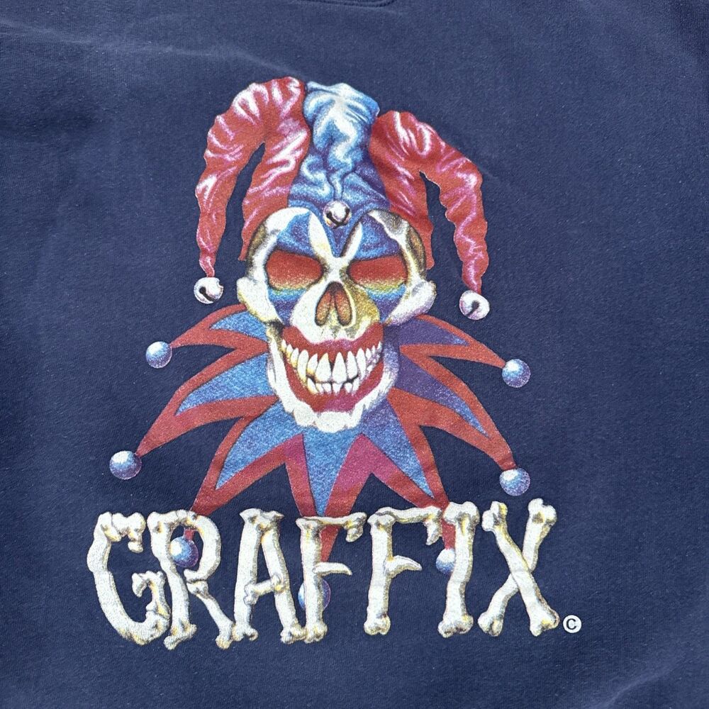 Vintage 90s Graffix Bong Jester Clown Skull Crew Sweatshirt USA Made Rare Sz L - Picture 2 of 8